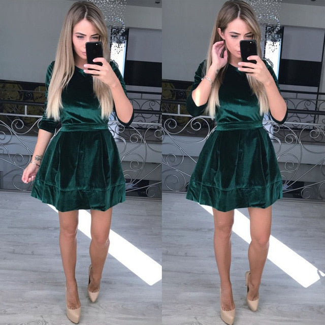 Women Velvet Dress 2019 Autumn Winter Dress Long Sleeve Casual Solid Party Dresses Sexy Mini Dress Mujer Femininos robe femme