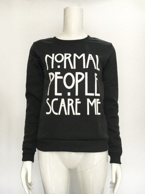 Letter Normal people scare me Hoodies Sweatshirts 2019 Women Casual Kawaii Harajuku new Sweat Punk Clothing European Tops Korean