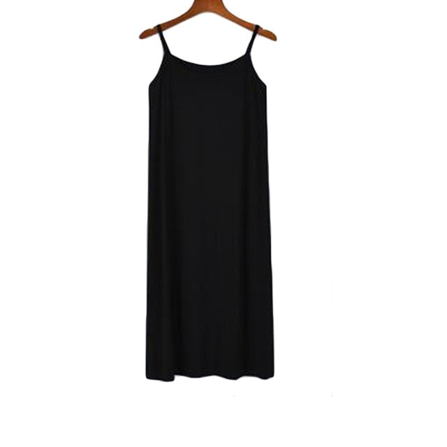 Women Modal Long Slip Dress Black White Sexy Underdress Solid Petticoat Bodycon Camisole Women Intimates Spaghetti Vest Dress