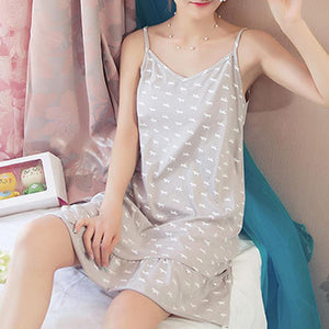 Summer Nightgown Women Sleep Dress Cotton Printed Girls Sleepwear Loose Nightgown Clothes S-2XL Plus Size