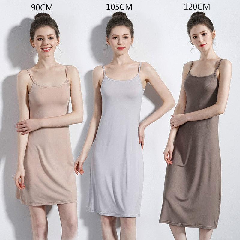 Summer women slip dress long thin strap sleeveless 2019 new inner dress high quality bottom skirt undercoat plus size underskirt