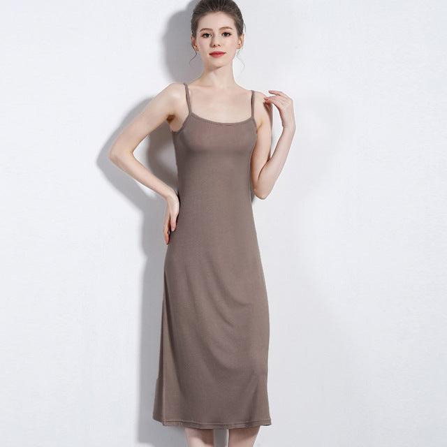 Summer women slip dress long thin strap sleeveless 2019 new inner dress high quality bottom skirt undercoat plus size underskirt