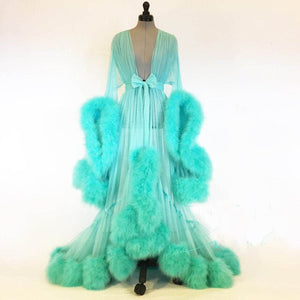 Hot Sale Fashion Gown Mesh Fur Babydolls Sleep Wear Sexy Women Lingerie Sleepwear Lace Robe Night Dress Nightgrown Robes