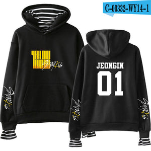 Stray Kids Yellow Wood Fake Two Pieces Hoodies Sweatshirt Korean Style Fashion Kpop 2019 New Trend Street Casual Wear Sweatshirt