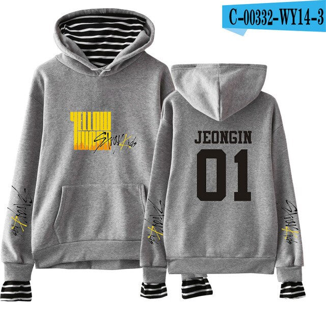 Stray Kids Yellow Wood Fake Two Pieces Hoodies Sweatshirt Korean Style Fashion Kpop 2019 New Trend Street Casual Wear Sweatshirt