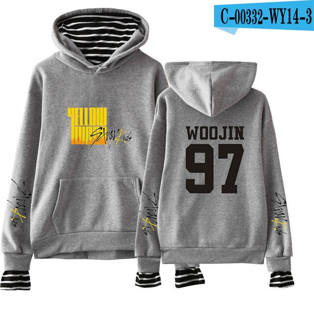 Stray Kids Yellow Wood Fake Two Pieces Hoodies Sweatshirt Korean Style Fashion Kpop 2019 New Trend Street Casual Wear Sweatshirt