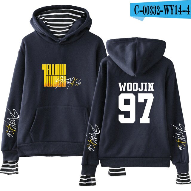 Stray Kids Yellow Wood Fake Two Pieces Hoodies Sweatshirt Korean Style Fashion Kpop 2019 New Trend Street Casual Wear Sweatshirt