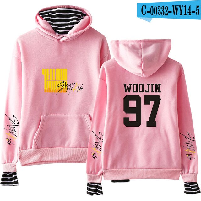 Stray Kids Yellow Wood Fake Two Pieces Hoodies Sweatshirt Korean Style Fashion Kpop 2019 New Trend Street Casual Wear Sweatshirt