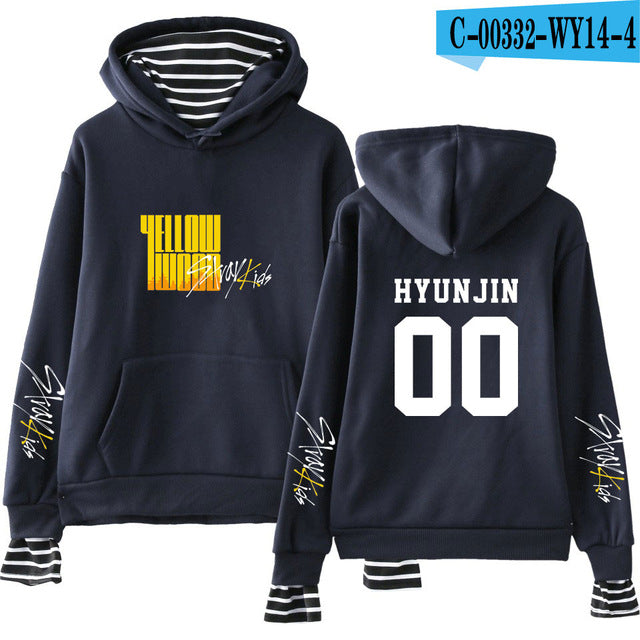 Stray Kids Yellow Wood Fake Two Pieces Hoodies Sweatshirt Korean Style Fashion Kpop 2019 New Trend Street Casual Wear Sweatshirt