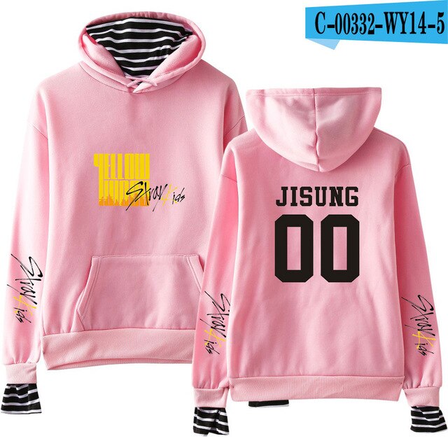 Stray Kids Yellow Wood Fake Two Pieces Hoodies Sweatshirt Korean Style Fashion Kpop 2019 New Trend Street Casual Wear Sweatshirt