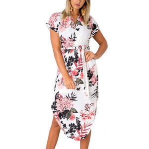 Woman Dress 2019 Spring Summer Hot Sale Midi Party Dresses Geometric Print Boho Beach Dress Loose Batwing Sleeve Dress Vestidos