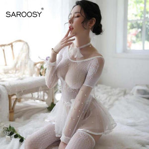 SAROOSY Sexy Black Lace Hot Erotic Dress for Women See Through Mesh Fabric  Lingerie Mini Dresses 2019 Summer New Arrival