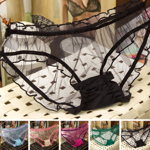 Transparent Women Sexy Panties Lace Thongs Ultra-thin Mesh Briefs Ice Silk Seamless Breathable Underpants Soft Bow Underwear