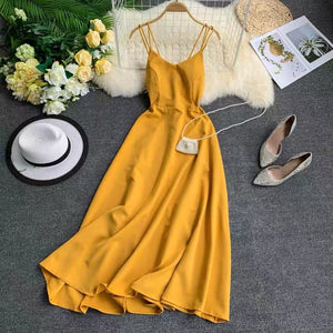 Marwin 2019 New-Coming Summer Holiday Dress Cross Spaghetti Strap Open Back Solid Beach Style Ankle-Length Women Dresses