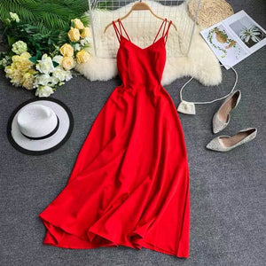 Marwin 2019 New-Coming Summer Holiday Dress Cross Spaghetti Strap Open Back Solid Beach Style Ankle-Length Women Dresses