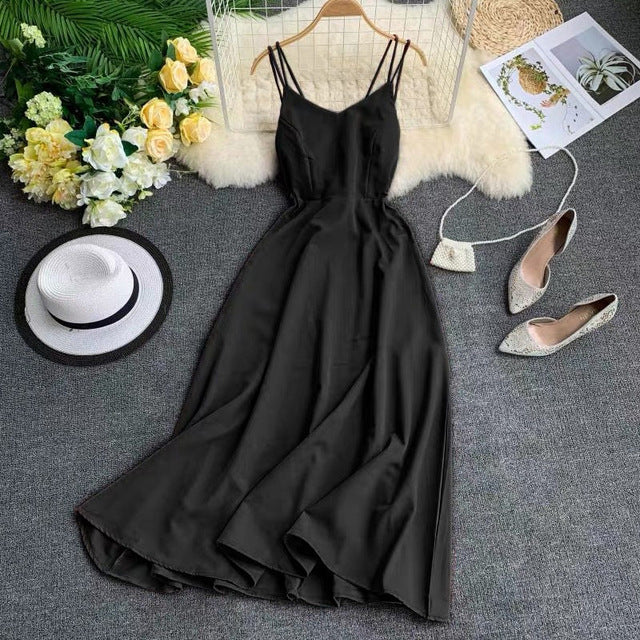 Marwin 2019 New-Coming Summer Holiday Dress Cross Spaghetti Strap Open Back Solid Beach Style Ankle-Length Women Dresses