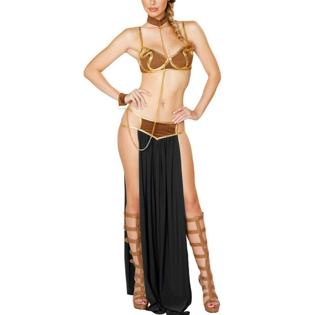 Cosplay For Star Wars Halloween Costume Carnival Party Vestidos Anime Women Sexy Princess Leia Slave Bra+skirt Black