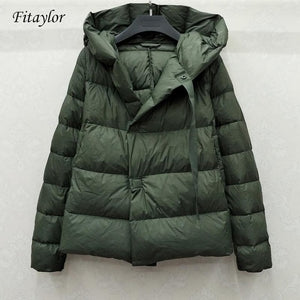 Fitaylor New Winter 90% Ultra Light White Duck Down Jacket Women Short Down Coat Parkas Hooded Parkas Warm Female Snow Outwear