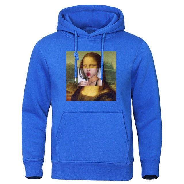 Gioconda Mona Lisa Hoodies Lollipop Lips Hoody Spring Autumn Mens Clothes Warm Sweatshirt Hip Hop Streetwear Funny Men Pullover