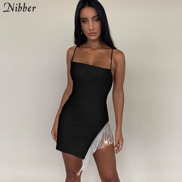 Nibber autumn Harajuku tassel bodycon dress womens sexy club party night pure dresses mujer 2019 hot Elegant lace up mini dress