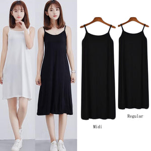 Women Modal Long Slip Dress Black White Sexy Underdress Solid Petticoat Bodycon Camisole Women Intimates Spaghetti Vest Dress