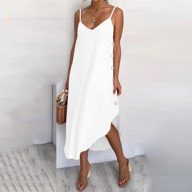 Women's Sundress Sexy Spaghetti Straps Summer Beach Dress 2019 Celmia Casual Loose Button Down Asymmetrical Plus Size Vestidos