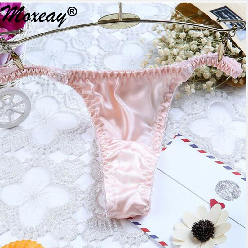 Moxeay Silk Thong Panties Sexy Thongs Briefs Women G-String Panties Bikinis Underwear Women Low-Rise Seamless Silk Satin Panties