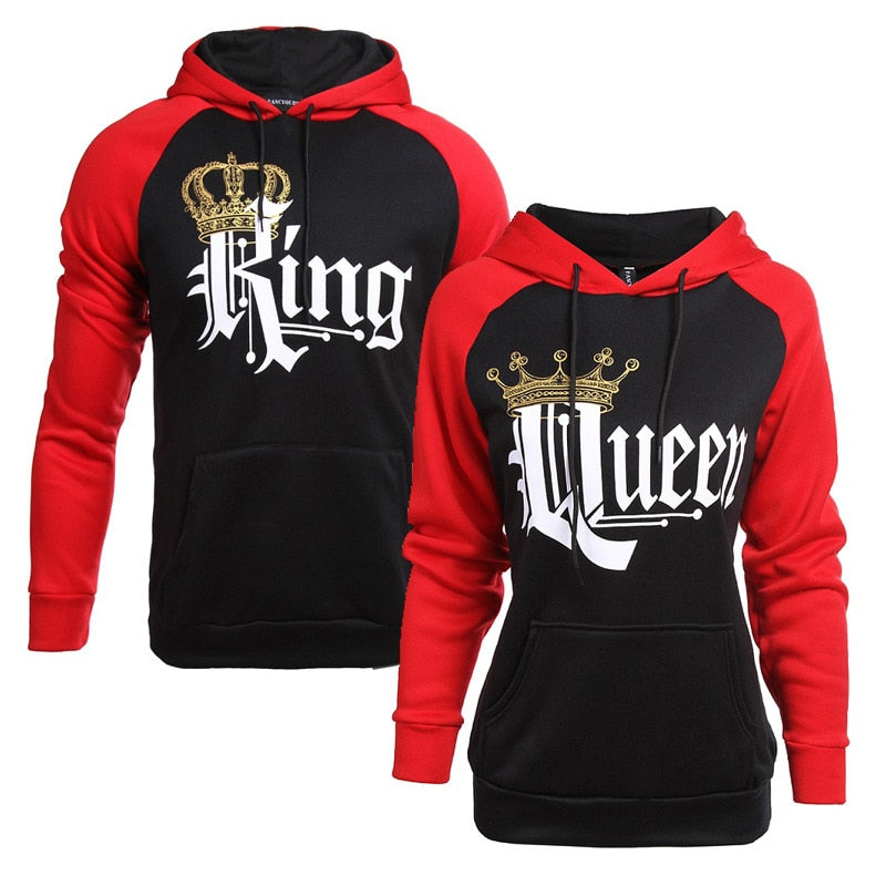 King Queen Crown Print Unisex Men Women Autumn Hoodies Slim Sweatshirt Couples Lover Matching Look Sweatshirt Hooded Pullovers