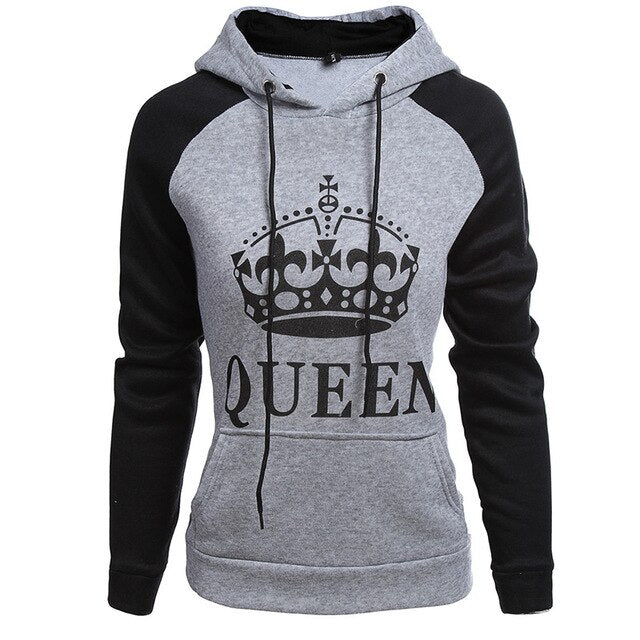 King Queen Crown Print Unisex Men Women Autumn Hoodies Slim Sweatshirt Couples Lover Matching Look Sweatshirt Hooded Pullovers