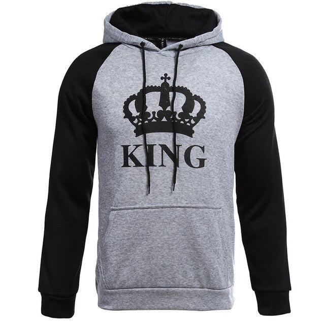 King Queen Crown Print Unisex Men Women Autumn Hoodies Slim Sweatshirt Couples Lover Matching Look Sweatshirt Hooded Pullovers