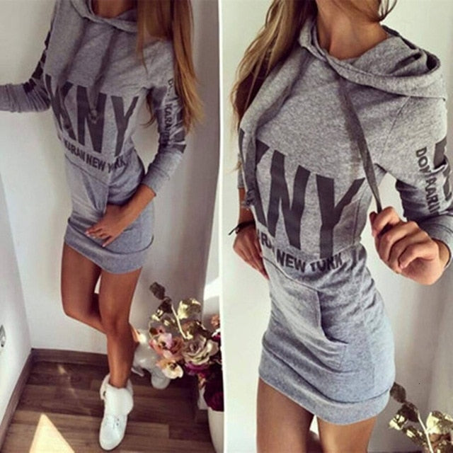 Women Sexy Dress Sweatshirt Autumn Winter Hoodied Dress Fashion  Package Buttocks Long Sleeve Dresses For Women Black White Gray