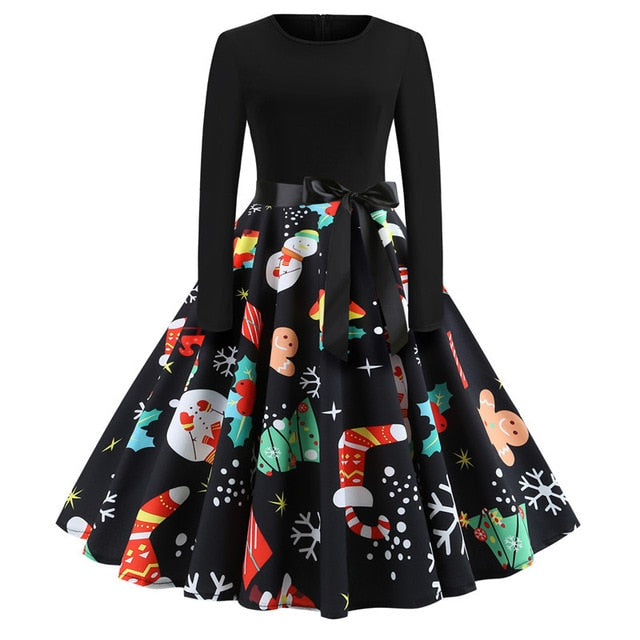 Christmas Dress Party Christmas Women Long Sleeve Dress Winter Elegant Swing Party Dresses Robe Femme Casual Rockabilly Vestidos