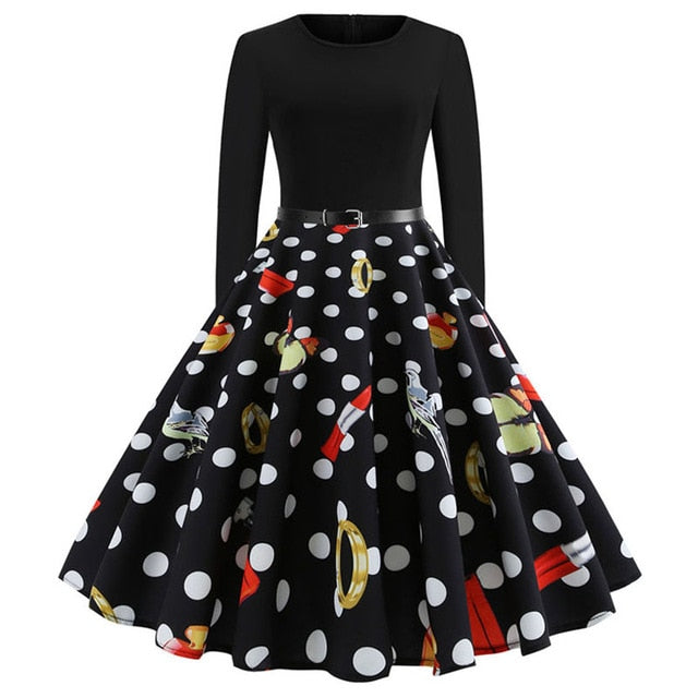 Christmas Dress Party Christmas Women Long Sleeve Dress Winter Elegant Swing Party Dresses Robe Femme Casual Rockabilly Vestidos