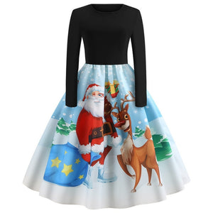 Christmas Dress Party Christmas Women Long Sleeve Dress Winter Elegant Swing Party Dresses Robe Femme Casual Rockabilly Vestidos