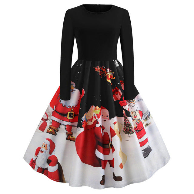 Christmas Dress Party Christmas Women Long Sleeve Dress Winter Elegant Swing Party Dresses Robe Femme Casual Rockabilly Vestidos