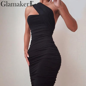 Glamaker Knitted off shoulder bodycon dress Women sleeveless high waist elegant long dress Female autumn winter party sexy dress