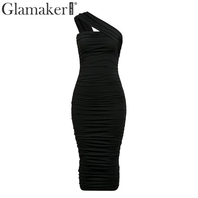 Glamaker Knitted off shoulder bodycon dress Women sleeveless high waist elegant long dress Female autumn winter party sexy dress