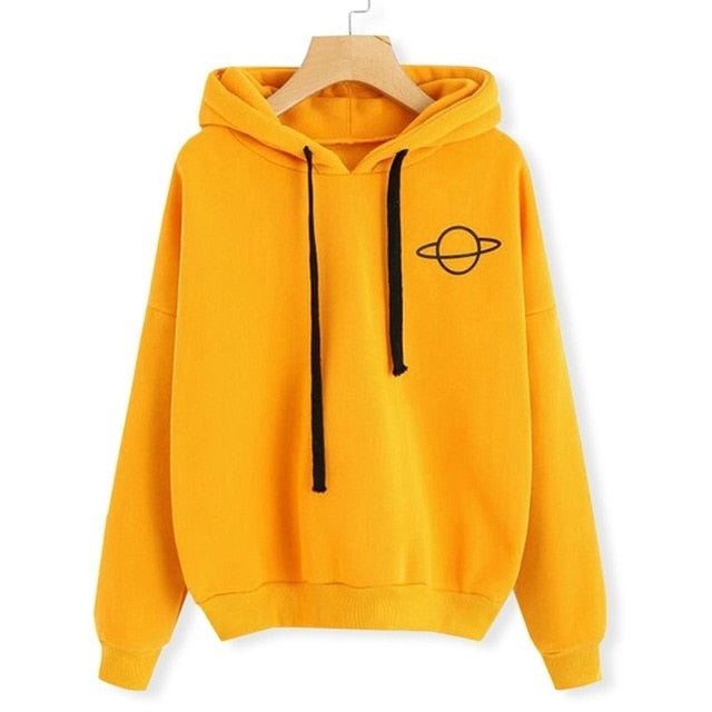 Women's Sweatshirt Women Hoodies Casual Planet Print Solid Loose Drawstring Sweatshirt Fashion Long Sleeve Hooded Female Tops