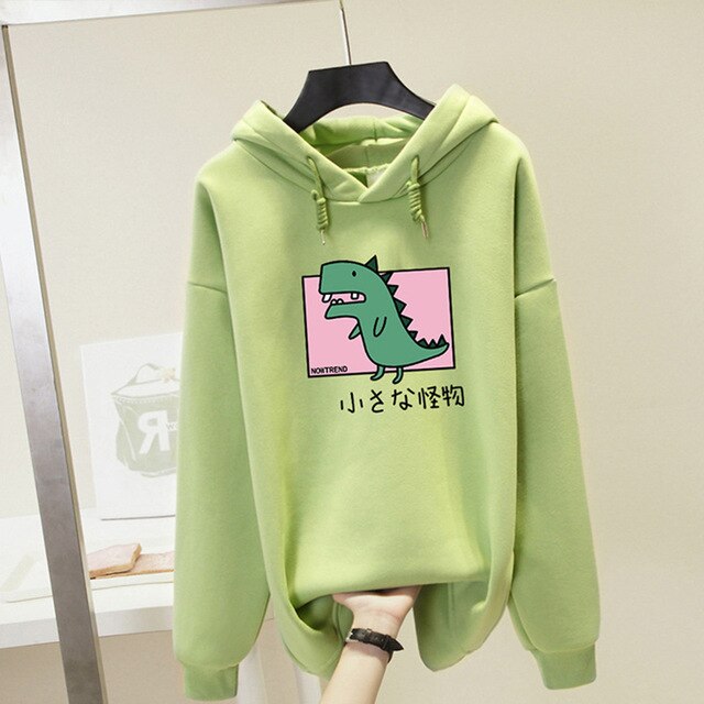 Plus Size Harajuku Hooded Sweatshirt Women Dinosaur Printed Hoodies Kawaii Top 2019 Autumn Winter Casual Hoody Pullover Female