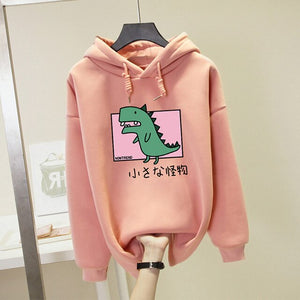 Plus Size Harajuku Hooded Sweatshirt Women Dinosaur Printed Hoodies Kawaii Top 2019 Autumn Winter Casual Hoody Pullover Female