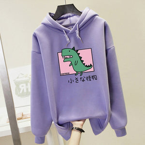 Plus Size Harajuku Hooded Sweatshirt Women Dinosaur Printed Hoodies Kawaii Top 2019 Autumn Winter Casual Hoody Pullover Female