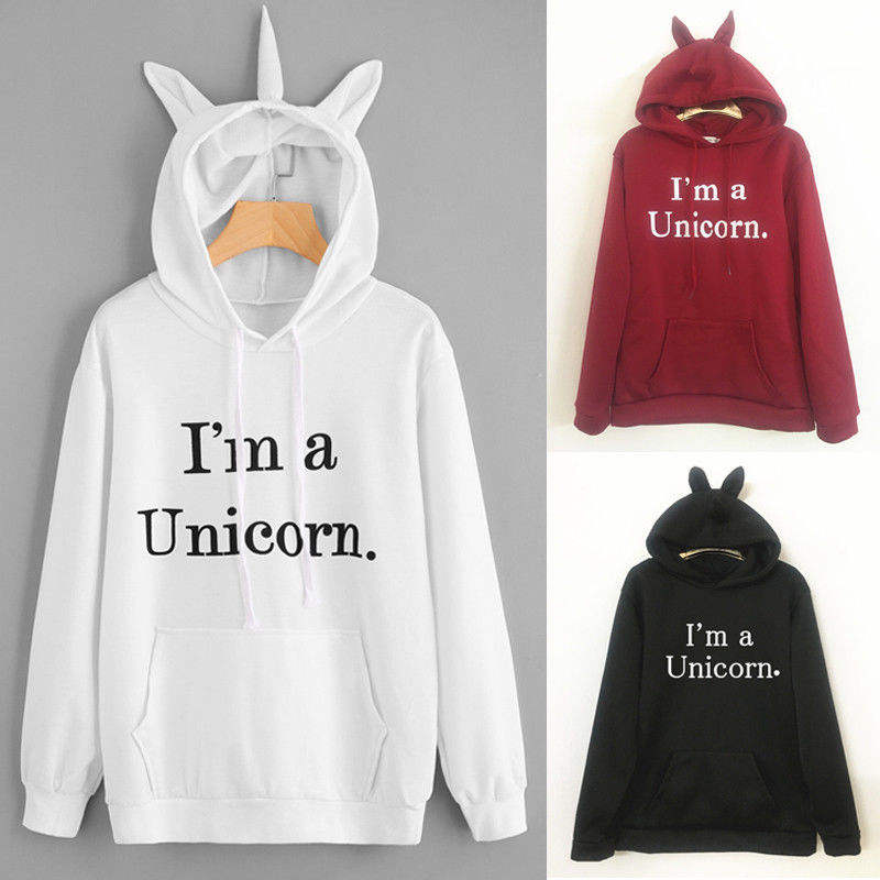 Winter New Harajuku Women Hoodies Letter Print Cute Unicorn Hoode Casual Loose Sweatshirt Women's Coat Jumper Hooded