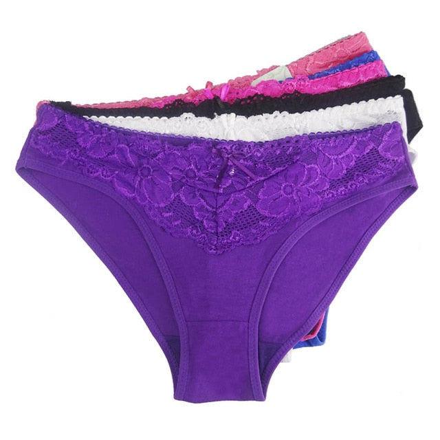 Prettywowgo New Arrival Women Underwear 2019 Sexy Lace 6 Candy Color Women's Cotton Panties 887