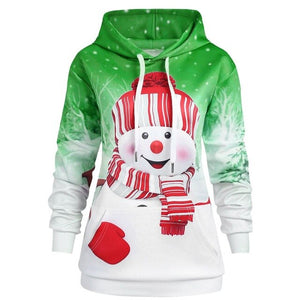 Women Hoodie Christmas Big Pocket Cartoon Snowman Print Long Sleeve Hoodies Sweatshirt Pullover Top sudadera mujer