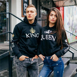 Unisex Pullover Long Sleev Hoodies King Queen Printed Sweatshirt Lovers Couples Hoodies Hooded Casual Pullovers Tracksuits