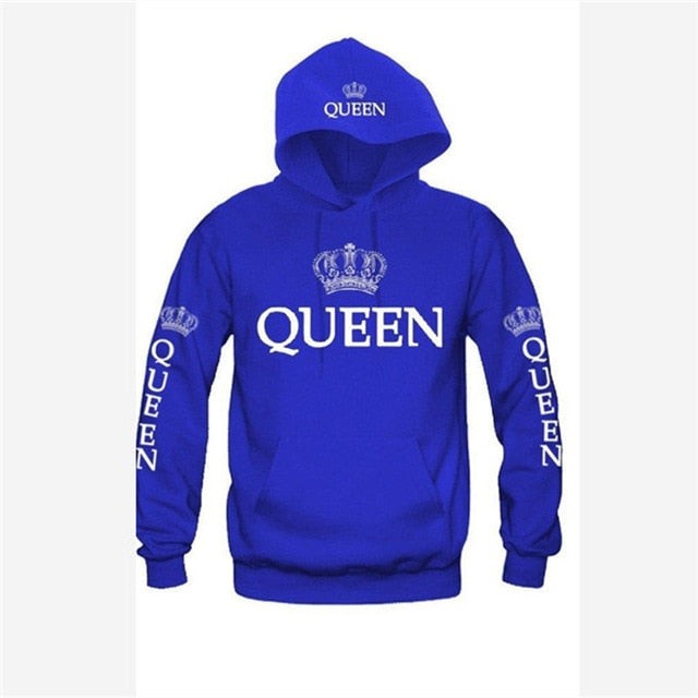 Unisex Pullover Long Sleev Hoodies King Queen Printed Sweatshirt Lovers Couples Hoodies Hooded Casual Pullovers Tracksuits