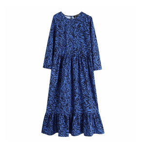 Vintage Stylish Animal Print Pleated Midi Dress Women 2019 Fashion O Neck Three Quarter Sleeve Female Dresses Vestidos Mujer