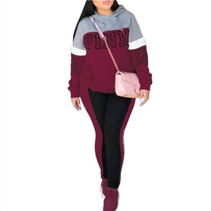 RAISEVERN New Pink Letter Print Tracksuit Women Casual Outfits 2 Two Piece Set Full Pants Suits Plus Size Clothing Autumn