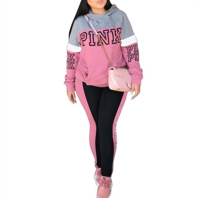 RAISEVERN New Pink Letter Print Tracksuit Women Casual Outfits 2 Two Piece Set Full Pants Suits Plus Size Clothing Autumn