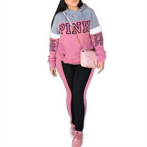 RAISEVERN New Pink Letter Print Tracksuit Women Casual Outfits 2 Two Piece Set Full Pants Suits Plus Size Clothing Autumn